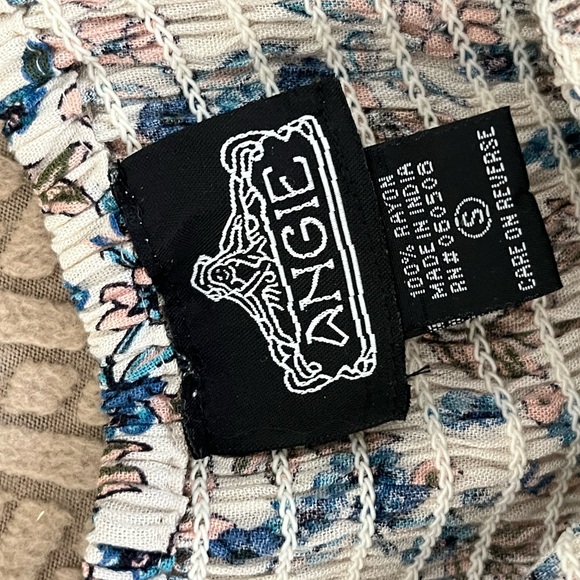 Angie Smocked sundress blue, green, white Floral, ruffle angled hem.Maxi boho S - Picture 4 of 8